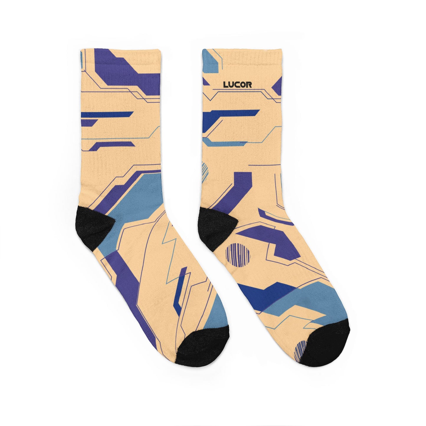 Tech Geometric Padded Crew Socks — Peach & Blue Cushioned Crew